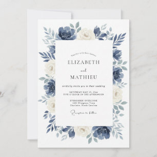 Invitation Mariage d'hiver atmosphérique indigo