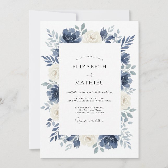 Invitation Mariage d'hiver atmosphérique indigo (Devant)