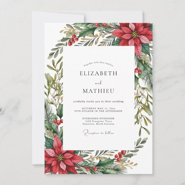 Invitation Mariage d'hiver atmosphérique rouge (Devant)