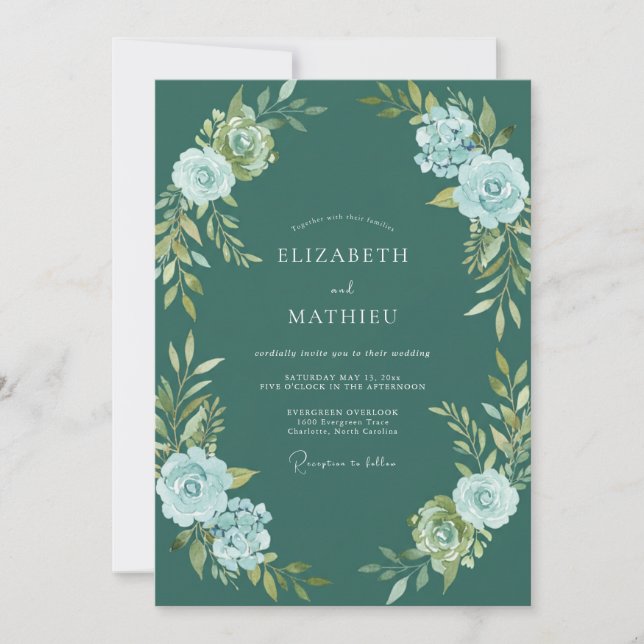 Invitation Mariage d'hiver atmosphérique sarcelle (Devant)