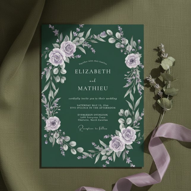 Invitation Mariage d'hiver atmosphérique vert foncé (Créateur téléchargé)