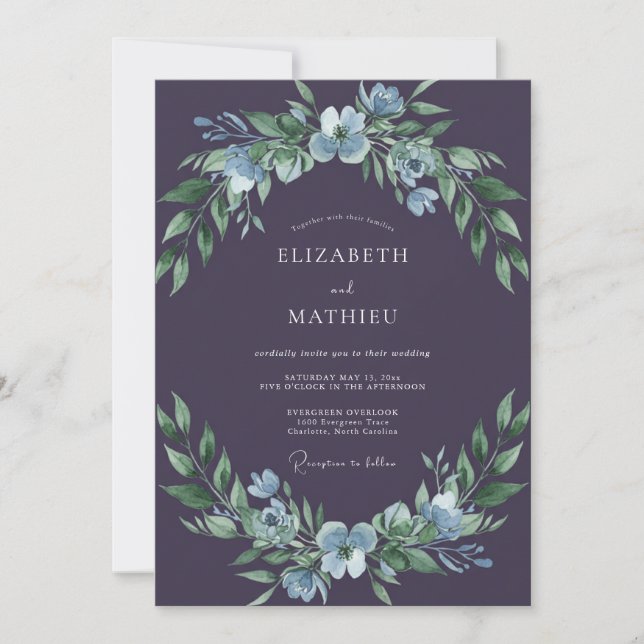 Invitation Mariage d'hiver attirant prune (Devant)