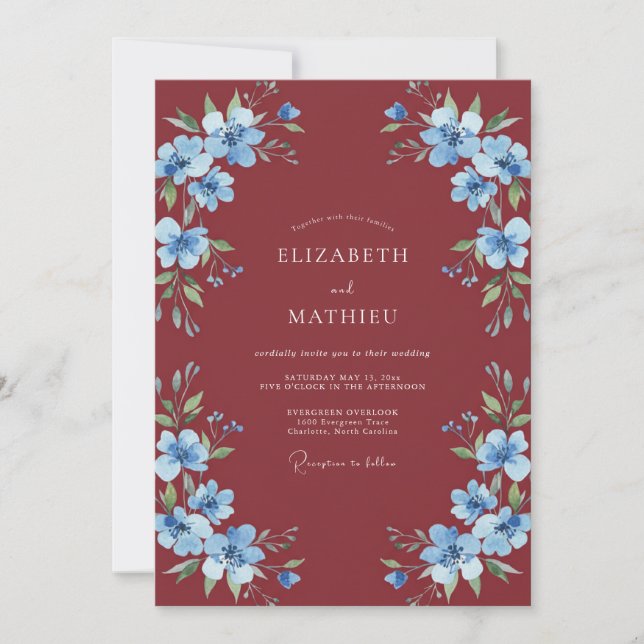 Invitation Mariage d'hiver au bleuet de Bourgogne (Devant)