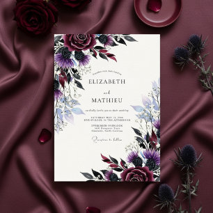 Invitation Mariage d'hiver au chardon prune mélancolique