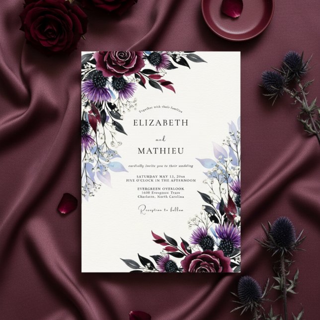 Invitation Mariage d'hiver au chardon prune mélancolique (Créateur téléchargé)