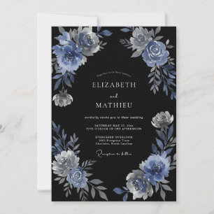 Invitation Mariage d'hiver au clair de lune bleu marine