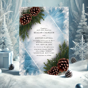 Invitation Mariage d'hiver au pin et au givre