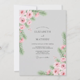 Invitation Mariage d'hiver au pin romantique gris