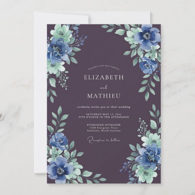 Invitation Mariage d'hiver aubergine Moody (Devant)