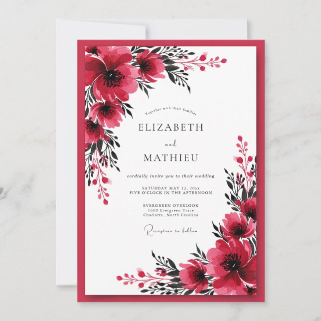Invitation Mariage d'hiver audacieux cramoisi (Devant)