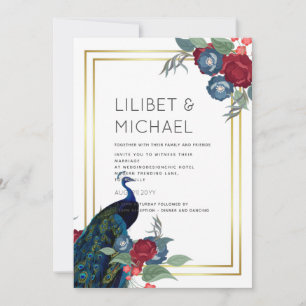 Invitation Mariage d'hiver automnal bleu paon Bourgogne