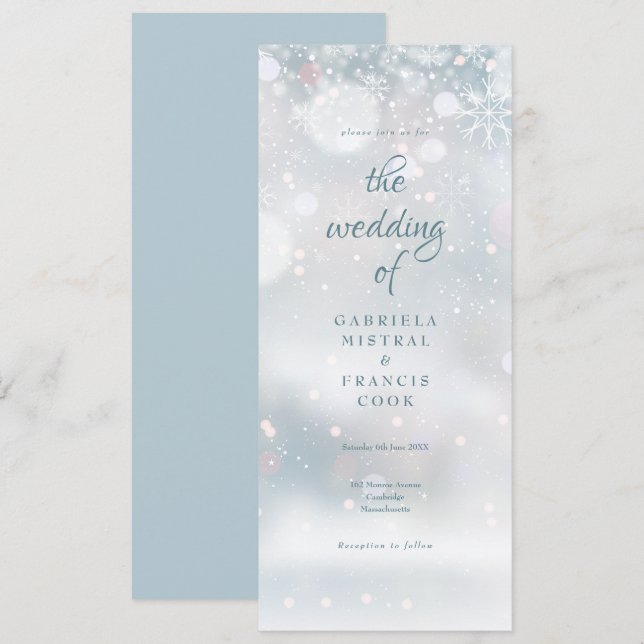 Invitation Mariage d'hiver aux flocons de neige élégants (Devant / Derrière)