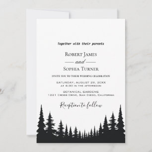 Invitation Mariage d'hiver aux pins noirs et blancs