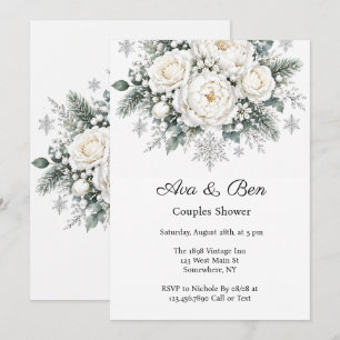 Invitation Mariage d'hiver aux Roses Blanches Couple Shower d