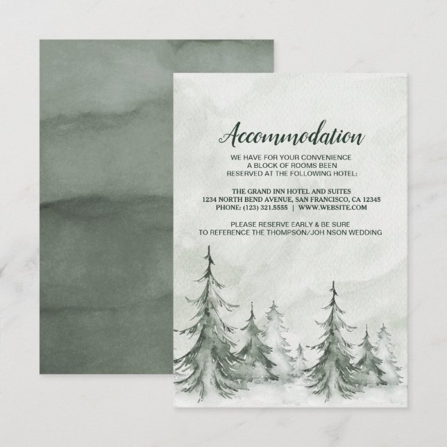 Invitation Mariage d'hiver aux sapins à l'aquarelle (Devant / Derrière)