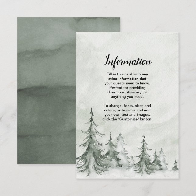 Invitation Mariage d'hiver aux sapins à l'aquarelle (Devant / Derrière)