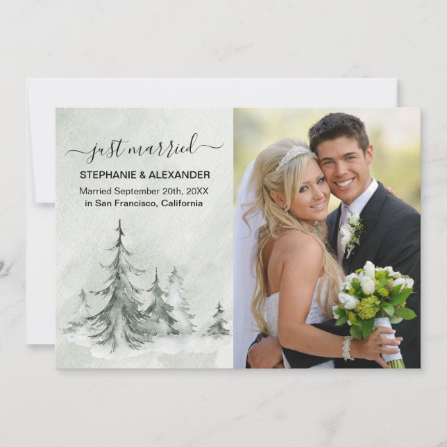 Invitation Mariage d'hiver aux sapins à l'aquarelle (Devant)