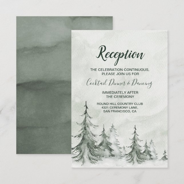 Invitation Mariage d'hiver aux sapins à l'aquarelle (Devant / Derrière)