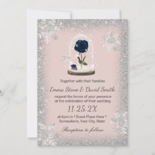 Invitation Mariage d'hiver Beauté Bleu Rose Dome Blush Rose