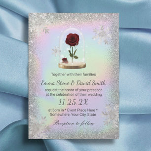 Invitation Mariage d'hiver Beauté Rose Dome Holographique