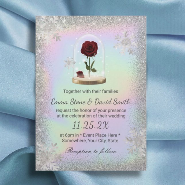 Invitation Mariage d'hiver Beauté Rose Dome Holographique (Créateur téléchargé)