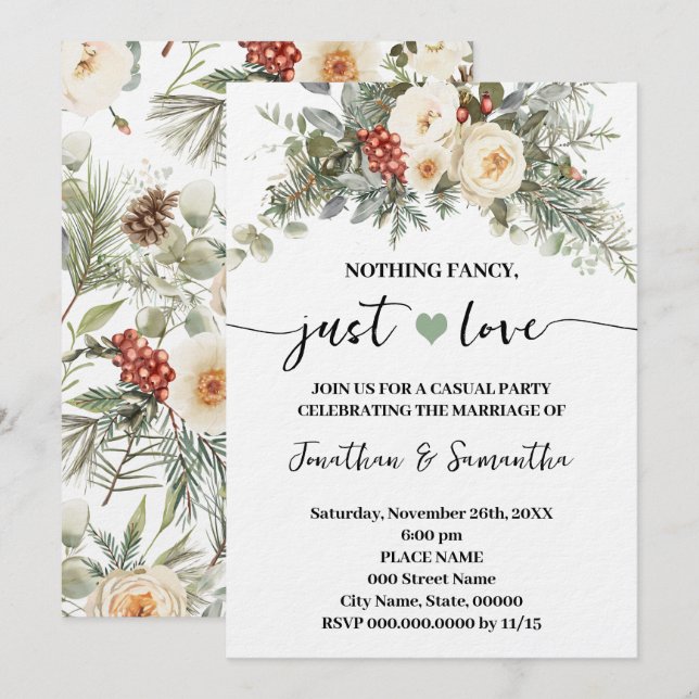 Invitation Mariage d'hiver blanc Rien de fantaisiste juste de (Devant / Derrière)