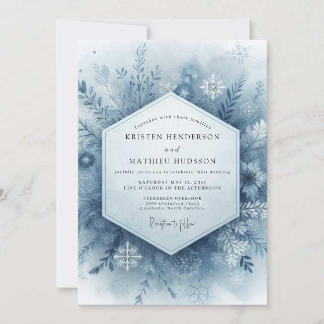 Invitation Mariage d'Hiver Bleu (Devant)
