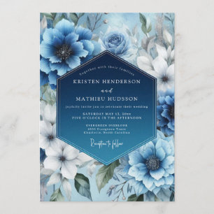 Invitation Mariage d'hiver bleu acier luisant
