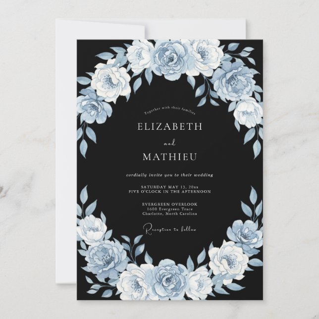 Invitation Mariage d'hiver bleu acier maussade (Devant)