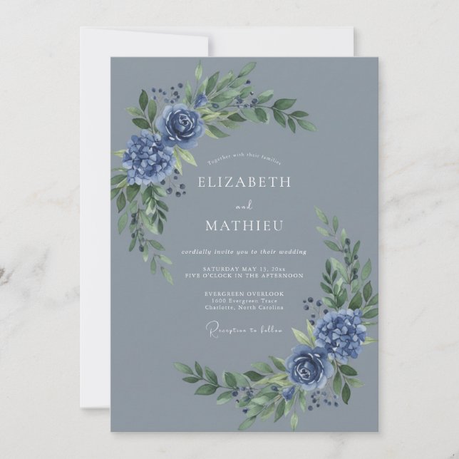 Invitation Mariage d'hiver bleu ardoise maussade (Devant)