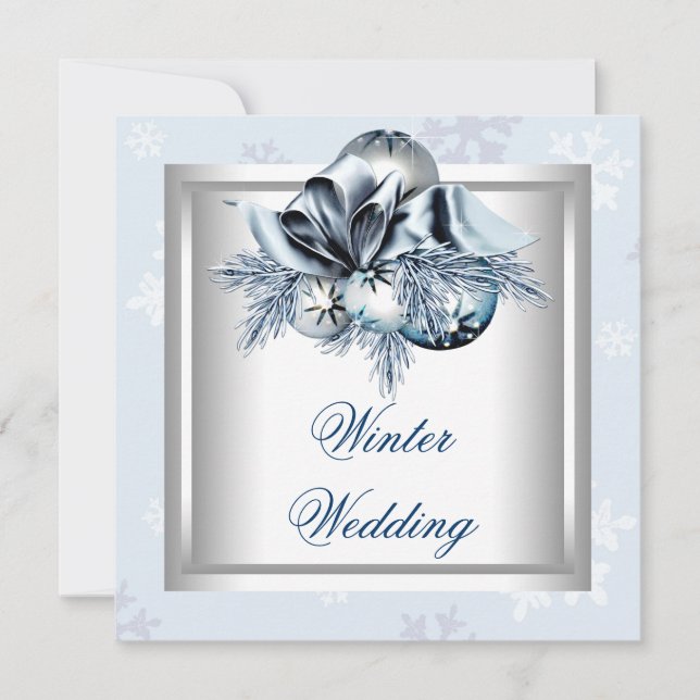 Invitation Mariage d'hiver Bleu Blanc Flocon de neige (Devant)