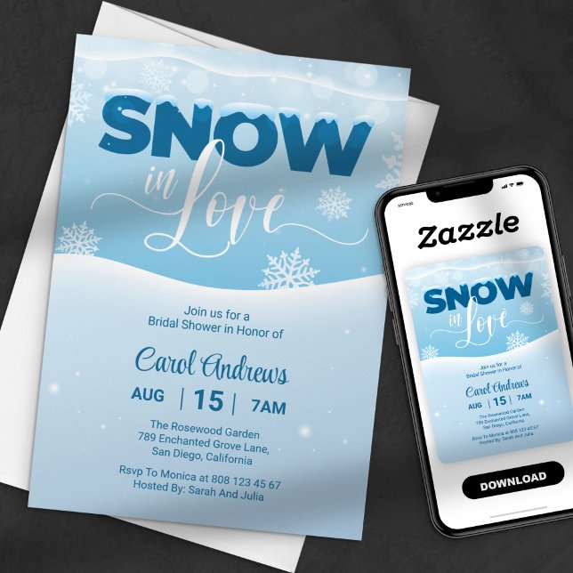 Invitation Mariage d'hiver Bleu & Blanc sous la Neige (Créateur téléchargé)
