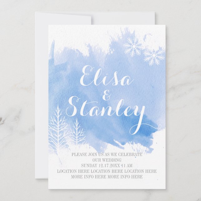 Invitation Mariage d'hiver bleu clair (Devant)