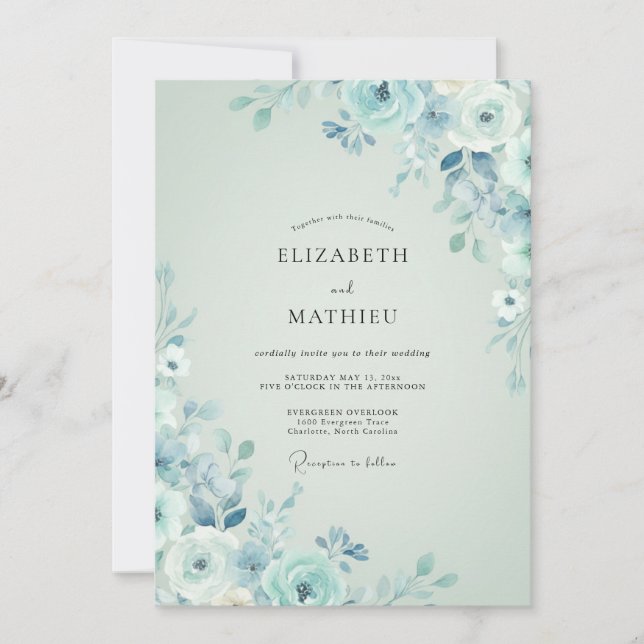Invitation Mariage d'hiver bleu clair et serein (Devant)