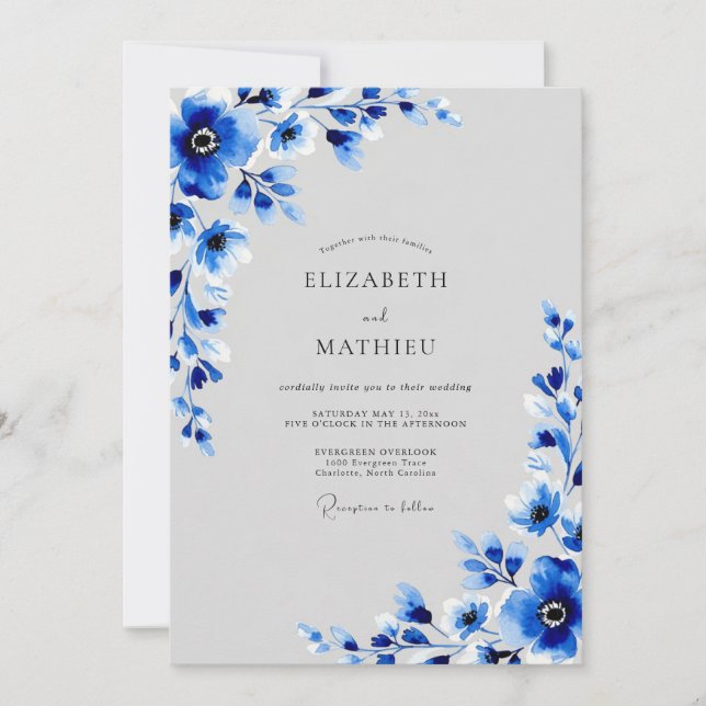 Invitation Mariage d'hiver bleu cobalt vif (Devant)