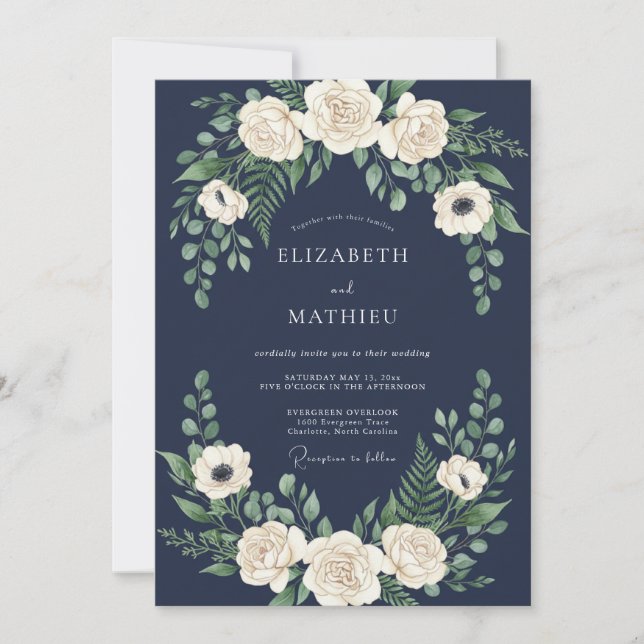 Invitation Mariage d'hiver bleu de minuit (Devant)