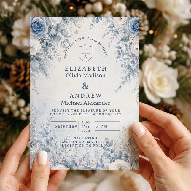 Invitation Mariage d'hiver bleu élégant (Créateur téléchargé)