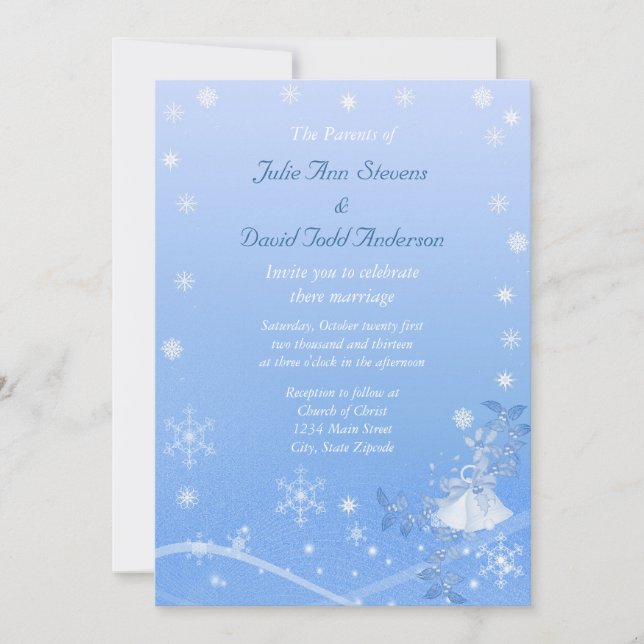 Invitation Mariage d'hiver bleu et blanc (Devant)