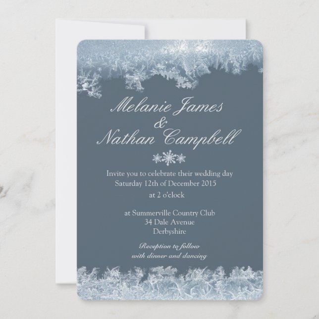 Invitation Mariage d'hiver bleu givré personnalisé (Devant)