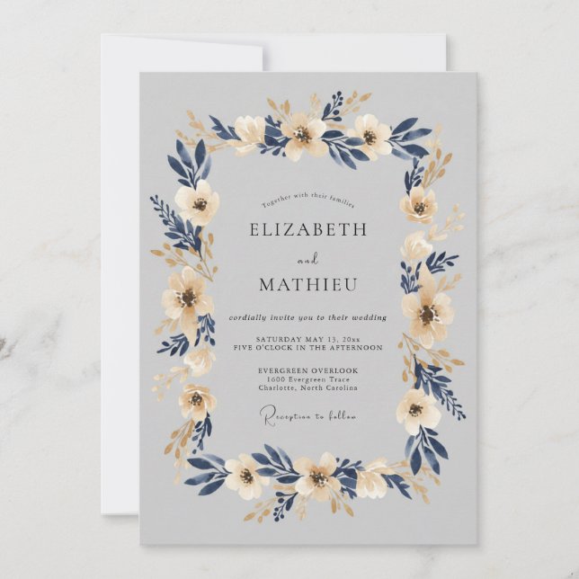 Invitation Mariage d'hiver bleu indigo poli (Devant)