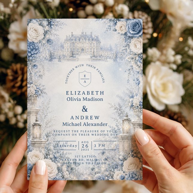 Invitation Mariage d'hiver bleu intemporel (Créateur téléchargé)