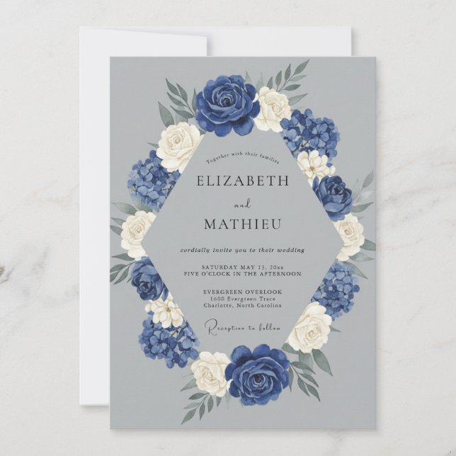 Invitation Mariage d'hiver bleu marine (Devant)