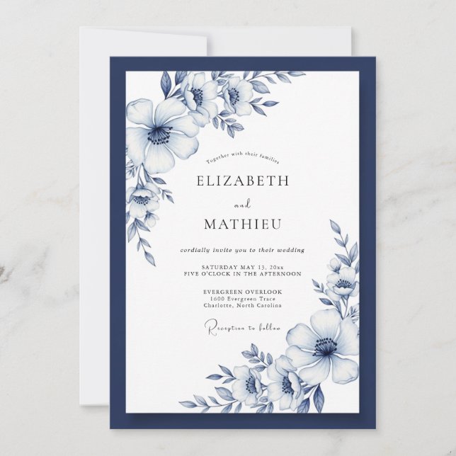 Invitation Mariage d'hiver bleu marine élégant (Devant)