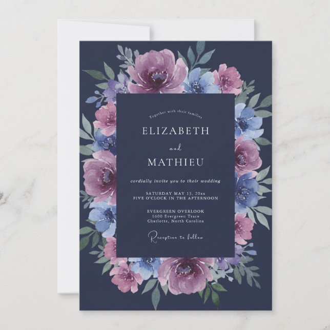 Invitation Mariage d'hiver bleu marine luisant (Devant)