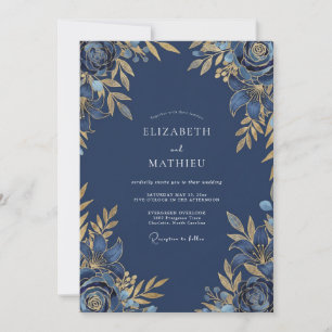 Invitation Mariage d'hiver bleu marine lumineux
