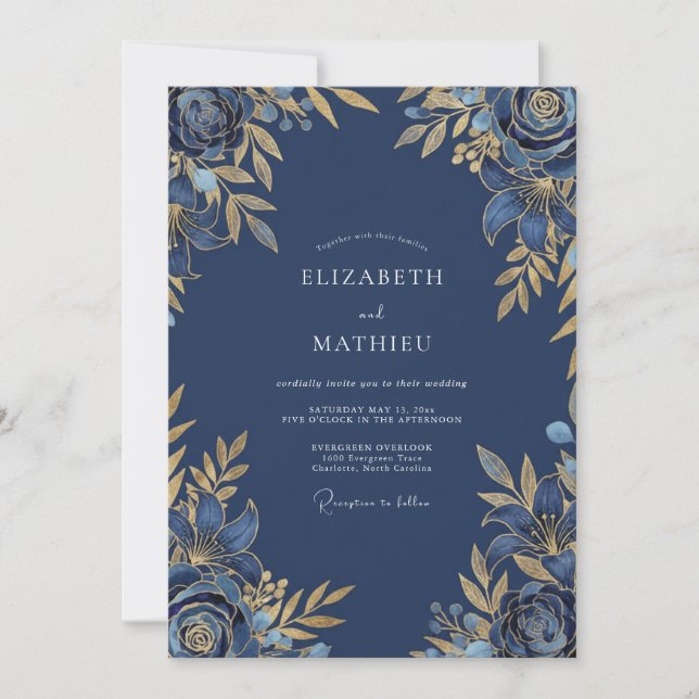 Invitation Mariage d'hiver bleu marine lumineux (Devant)