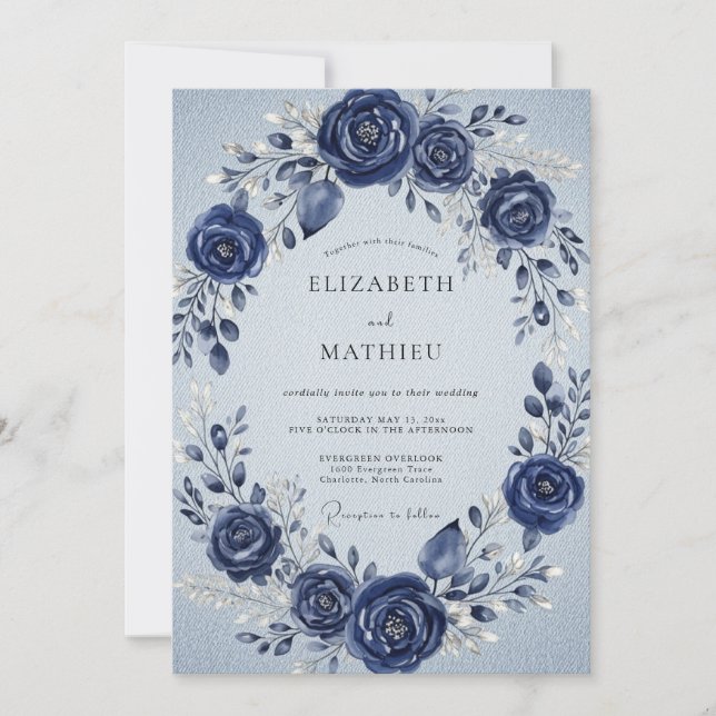Invitation Mariage d'hiver bleu marine royal (Devant)