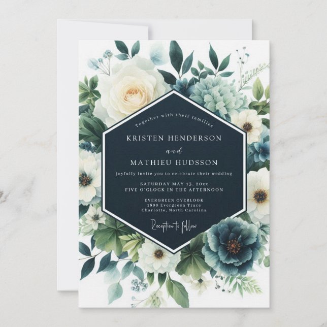 Invitation Mariage d'hiver bleu marine sombre (Devant)