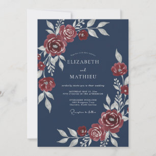 Invitation Mariage d'hiver bleu marine sterling