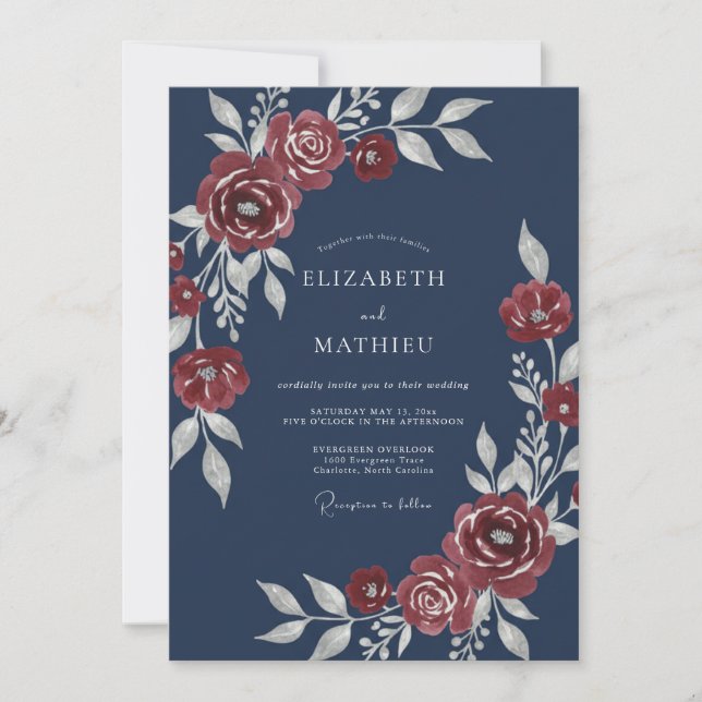 Invitation Mariage d'hiver bleu marine sterling (Devant)
